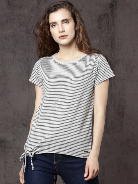 

Roadster Women Grey & Navy Striped Top
