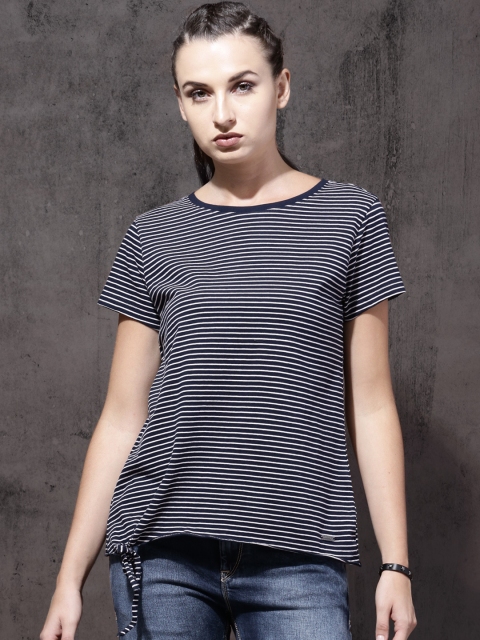 

Roadster Women Navy Blue & White Striped Top