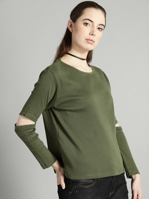 

Roadster Women Olive Green Solid Top