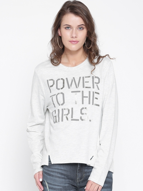 

ONLY Women Grey Melange Printed Sweatshirt