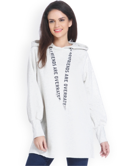 

ONLY Women Off-White Solid Hooded Sweatshirt