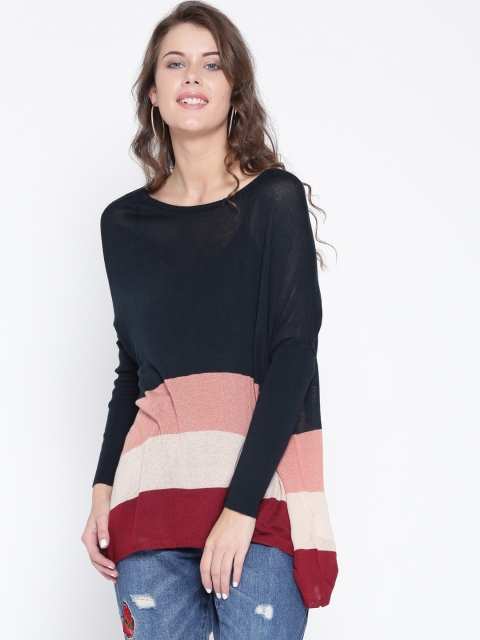 

ONLY Women Navy Blue & Peach-Coloured Striped Sweater