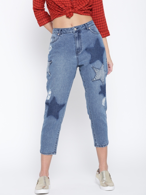 

ONLY Women Blue Mid-Rise Low Distress Cropped Jeans