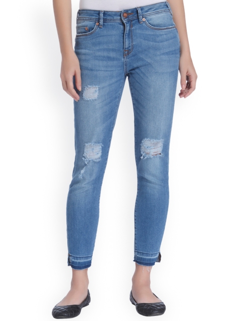 

ONLY Women Blue Skinny Fit Mid-Rise Mildly Distressed Stretchable Jeans