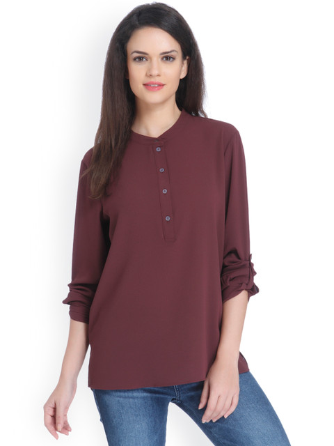 

ONLY Women Burgundy Solid Shirt Style Top