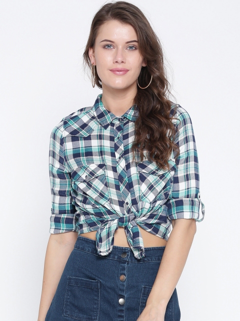 

ONLY Women Navy & White Regular Fit Checked Casual Shirt, Navy blue