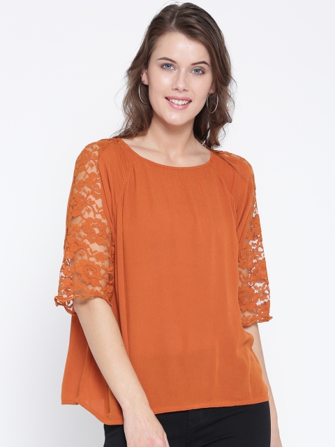 

ONLY Women Rust Orange Solid Top