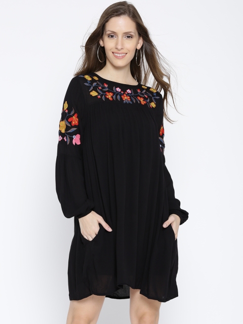 

ONLY Women Black Embroidered A-Line Dress