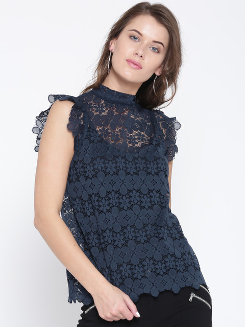 

ONLY Women Navy Blue Lace Top