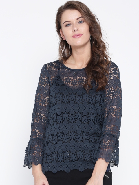 

ONLY Women Navy Blue Sheer Lace Top