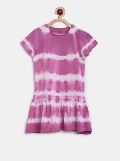 

mothercare Girls Pink & White Dyed Drop-Waist Dress