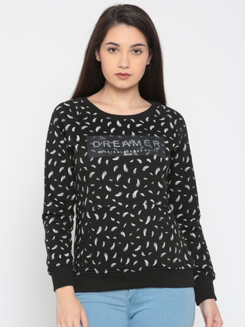

MADAME M SECRET Women Black & White Printed Sweatshirt