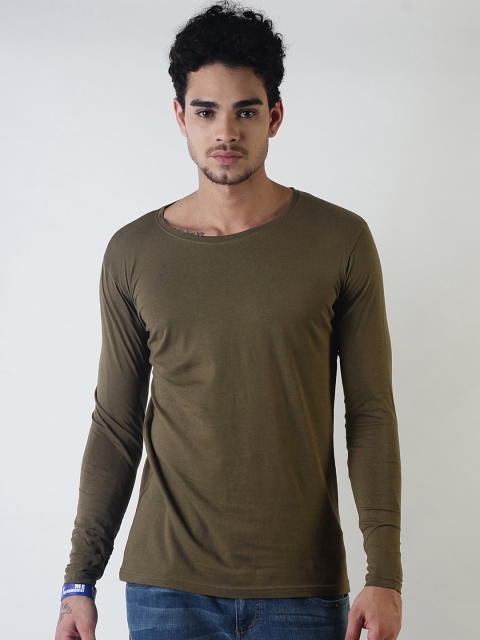 

Blue Saint Men Olive Green Solid Round Neck T-shirt