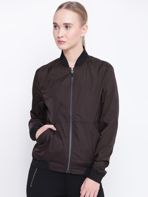 

Fort Collins Women Coffee Brown Solid Lightweight Bomber Jacket