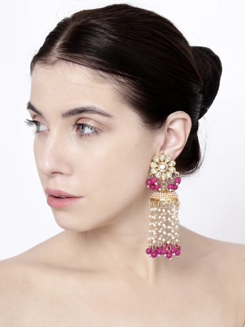

Zobby Pink & Gold-Toned Circular Jhumkas