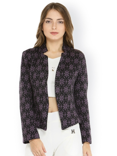 

Zima Leto Black & Purple Floral Print Casual Blazer