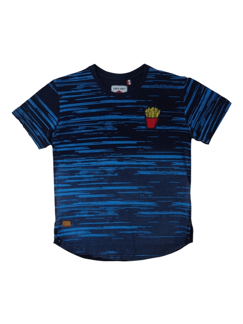 

Gini and Jony Boys Blue Self-Design Round Neck T-shirt