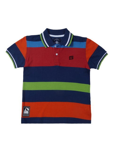 

Gini and Jony Boys Blue & Maroon Striped Polo Collar T-shirt