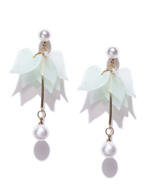 

ToniQ Gold-Toned & Mint Green Leaf Shaped Drop Earrings