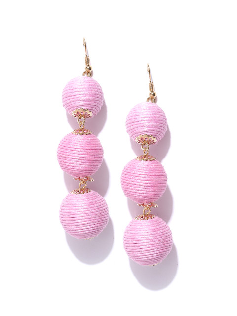 

ToniQ Pink & Gold-Toned Spherical Drop Earrings