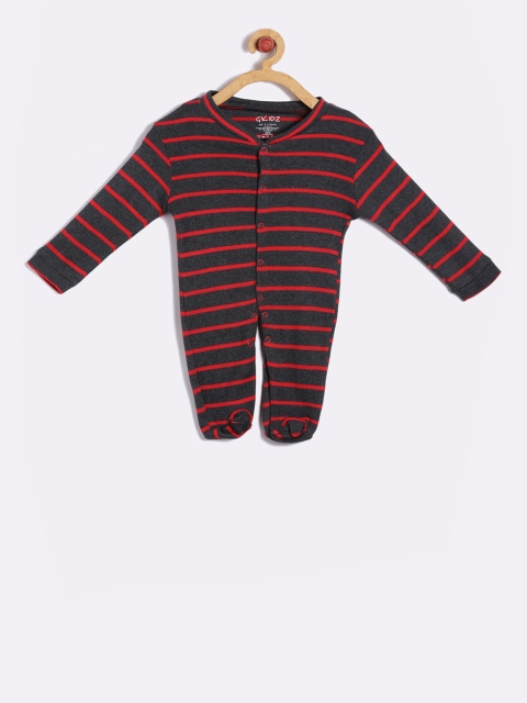 

GKIDZ Unisex Charcoal-Grey & Red Printed Sleepsuit