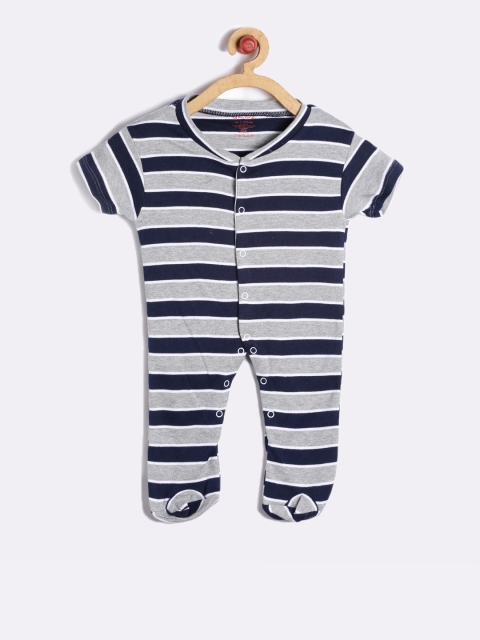 

GKIDZ Unisex Grey & Navy Striped Sleepsuit