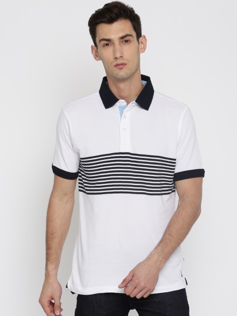 

Nautica Men White Striped Polo Collar T-shirt