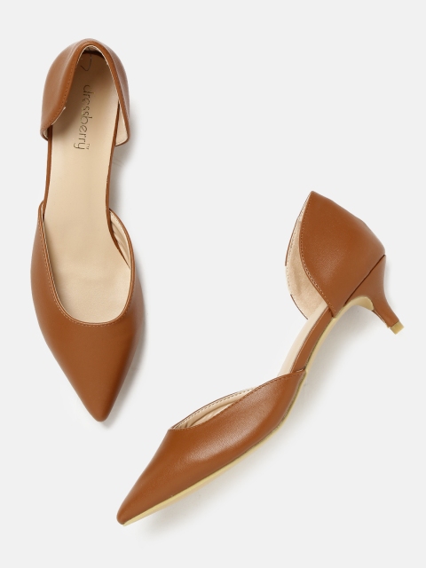 

DressBerry Women Tan Brown D'orsay Kitten Heels