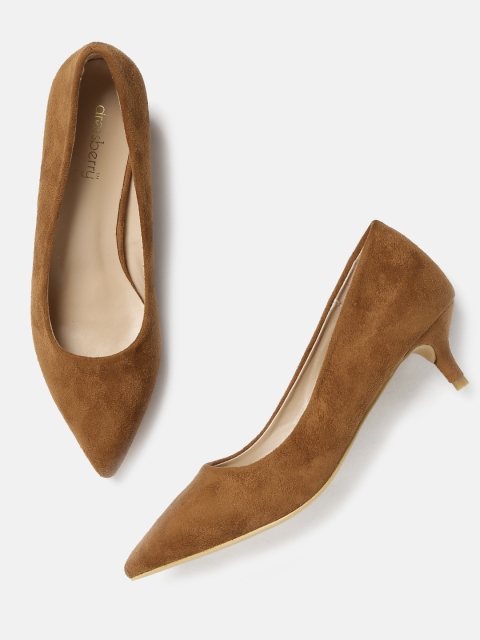 

DressBerry Women Brown Solid Kitten Heels