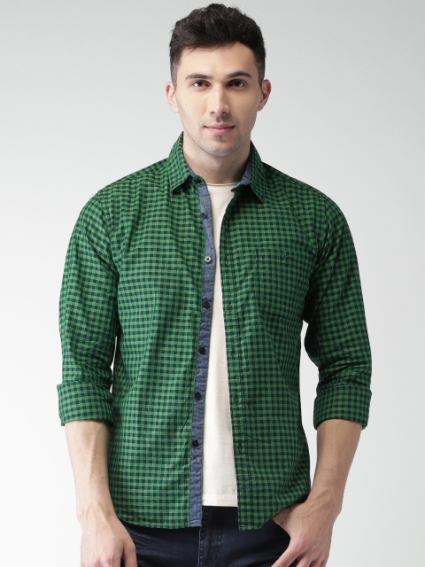 

Harvard Men Green & Navy Regular Fit Checked Casual Shirt