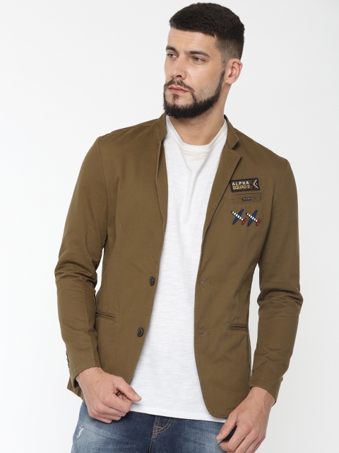 

Jack & Jones Men Khaki Slim Fit Casual Blazer