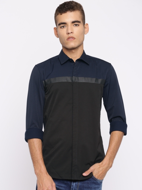 

Jack & Jones Men Black & Navy Blue Slim Fit Solid Casual Shirt