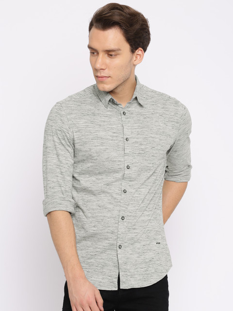 

Jack & Jones Men Grey Melange Slim Fit Self Design Casual Shirt