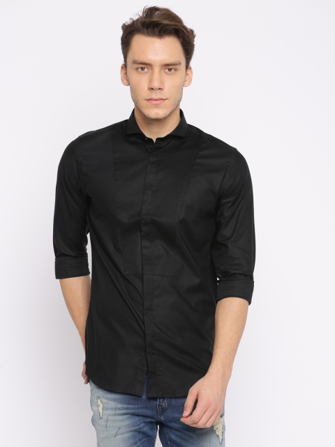 

Jack & Jones Men Black Slim Fit Self Design Casual Shirt