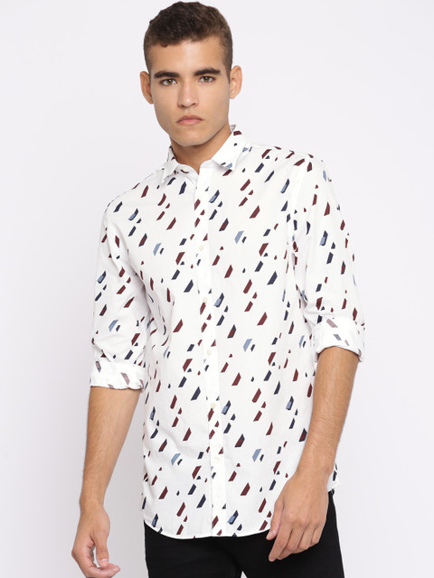 

Jack & Jones Men White Slim Fit Printed Casual Shirt