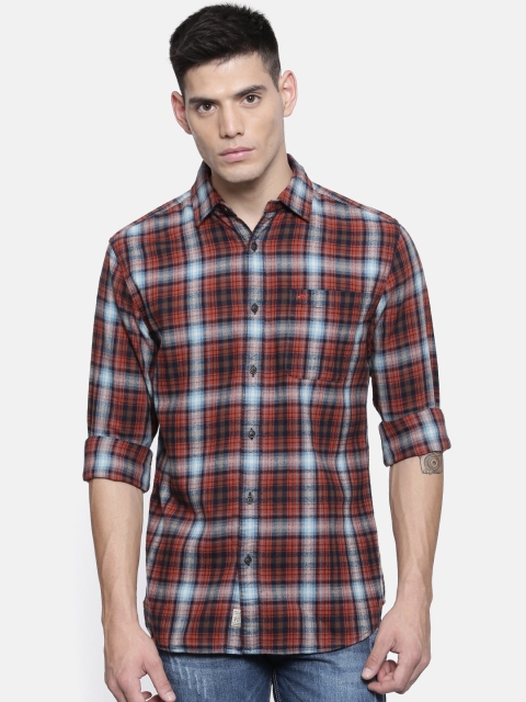 

Jack & Jones Men Rust & Navy Blue Checked Casual Shirt