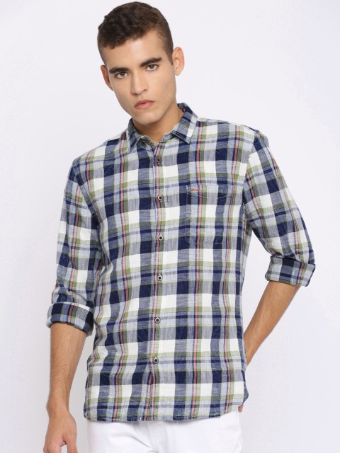 

Jack & Jones Men Green & Navy Slim Fit Checked Casual Shirt