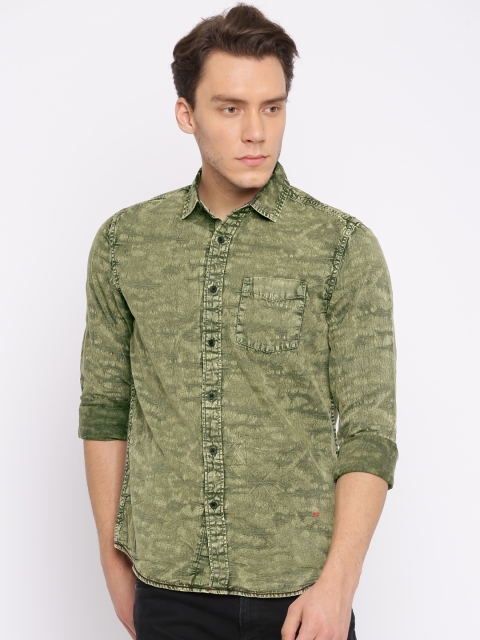

Jack & Jones Men Green Slim Fit Self Design Casual Shirt