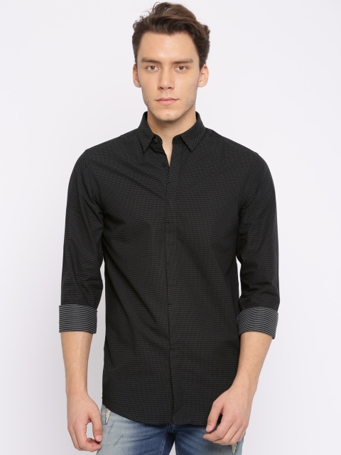 

Jack & Jones Men Black Slim Fit Self Design Casual Shirt