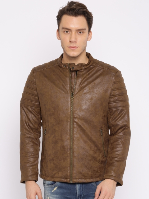 

Jack & Jones Men Brown Solid Biker Jacket