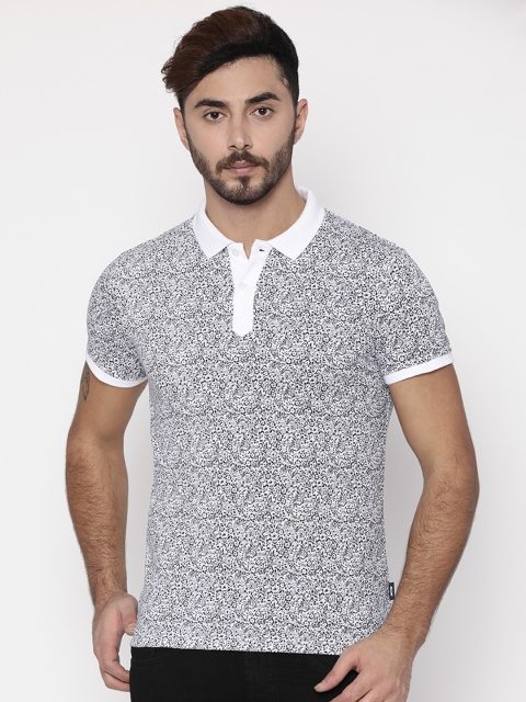 

Jack & Jones Men White Printed Polo Collar Slim Fit T-shirt