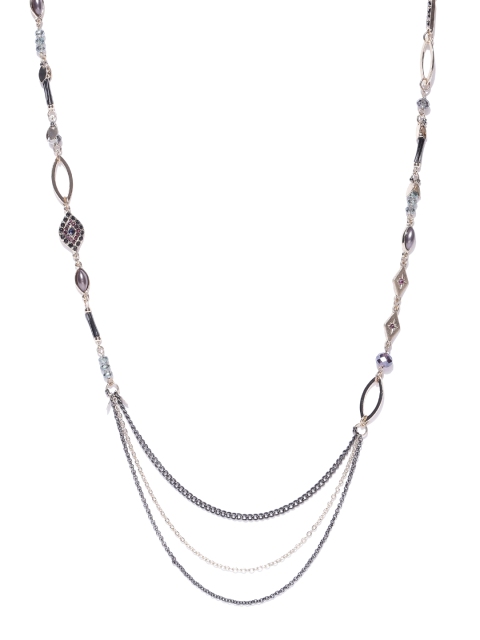 

Accessorize Gunmetal & Antique Gold-Toned Beaded Opera Necklace, Metallic