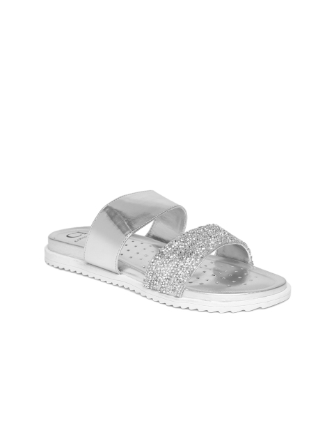 

Carlton London Women Silver-Toned Embellished Open Toe Flats