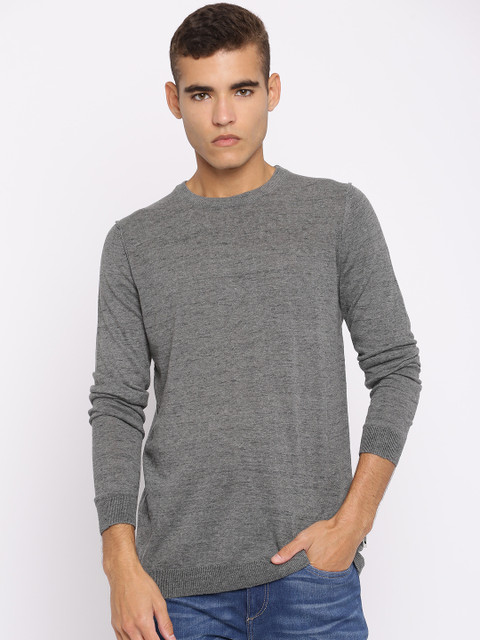 

Jack & Jones Men Grey Solid Pullover Sweater