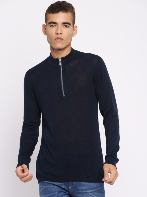 

Jack & Jones Men Navy Blue Solid Pullover Sweater