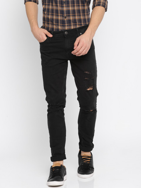 

Jack & Jones Men Black Skinny Fit Low-Rise Highly Distressed Stretchable Jeans