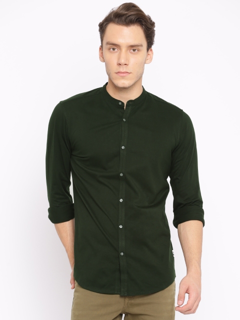 

Jack & Jones Men Olive Green Slim Fit Solid Casual Shirt