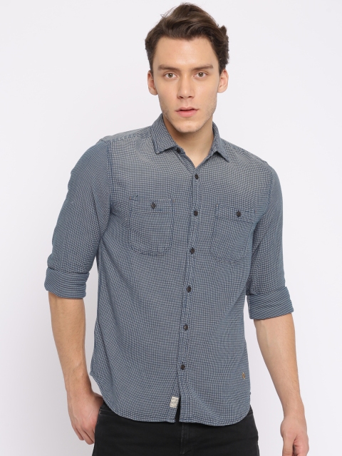 

Jack & Jones Men Blue Slim Fit Self Design Casual Shirt