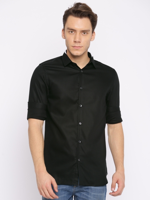 

Jack & Jones Men Black Slim Fit Self Design Casual Shirt