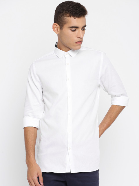

Jack & Jones Men White Slim Fit Self Design Casual Shirt